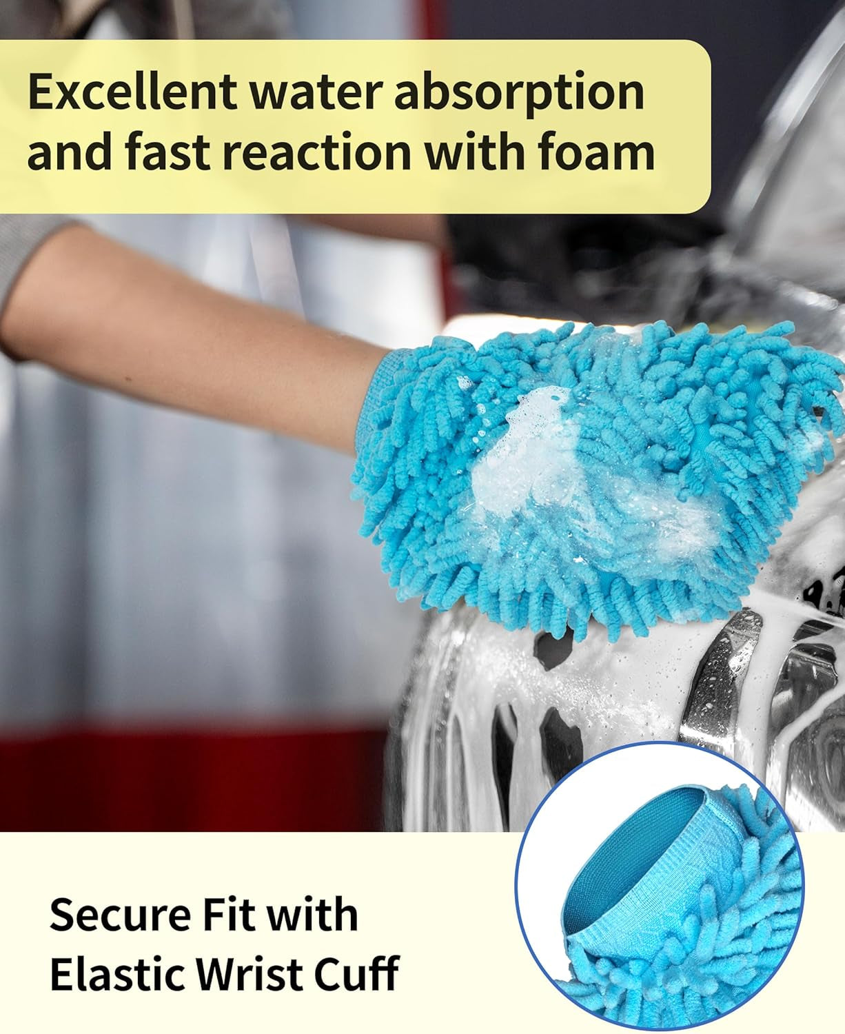 Premium Microfiber Car Wash Mitts - 2 Pack in Blue & Yellow for a Spotless Shine