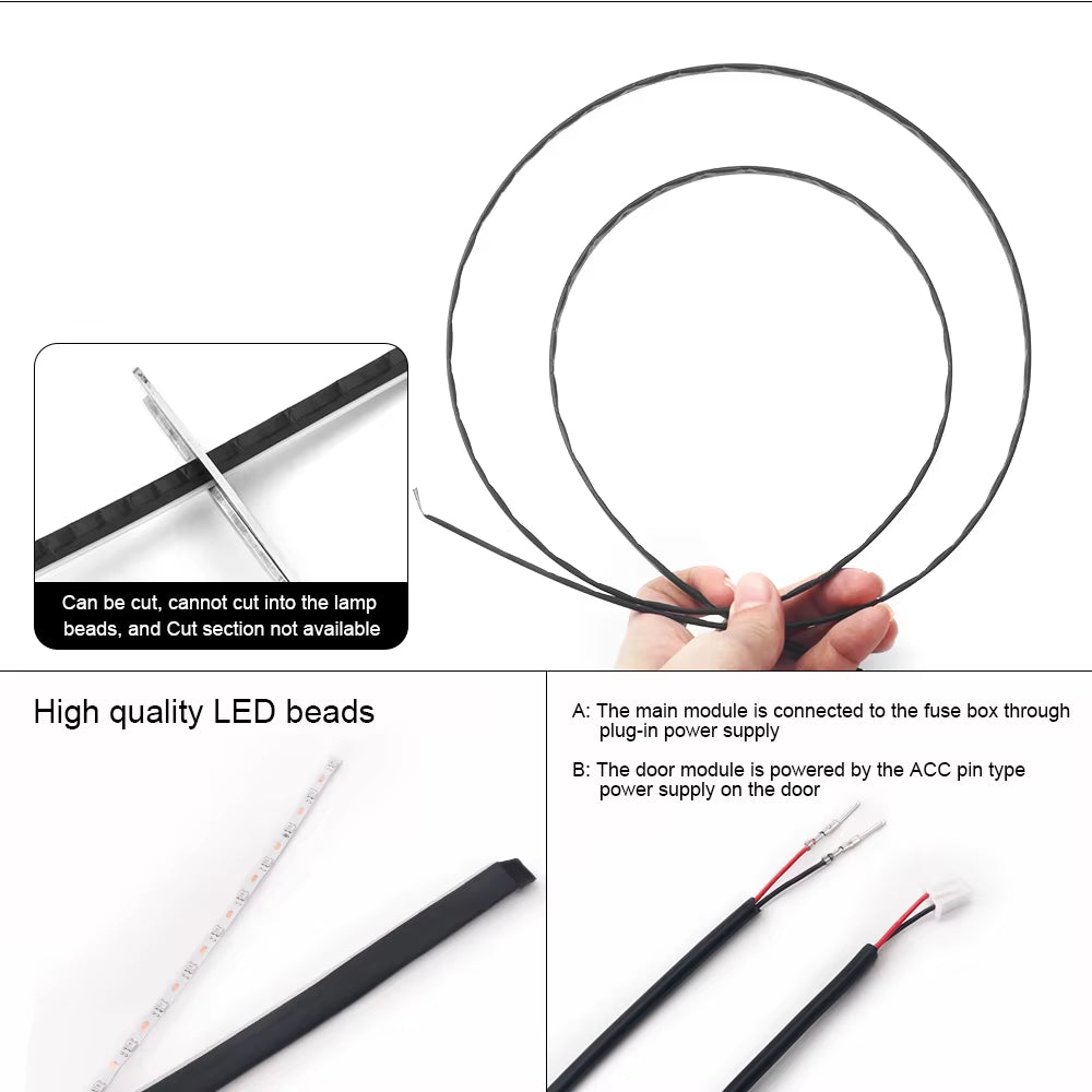 18 in 1 Dual Zone Symphony Streamer Car Ambient Light Interior LED Full Color RGB Neon Acrylic Strip Atmosphere Lighting Kit App