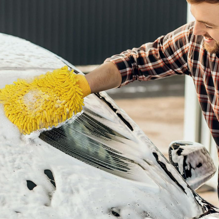 Premium Microfiber Car Wash Mitts - 2 Pack in Blue & Yellow for a Spotless Shine