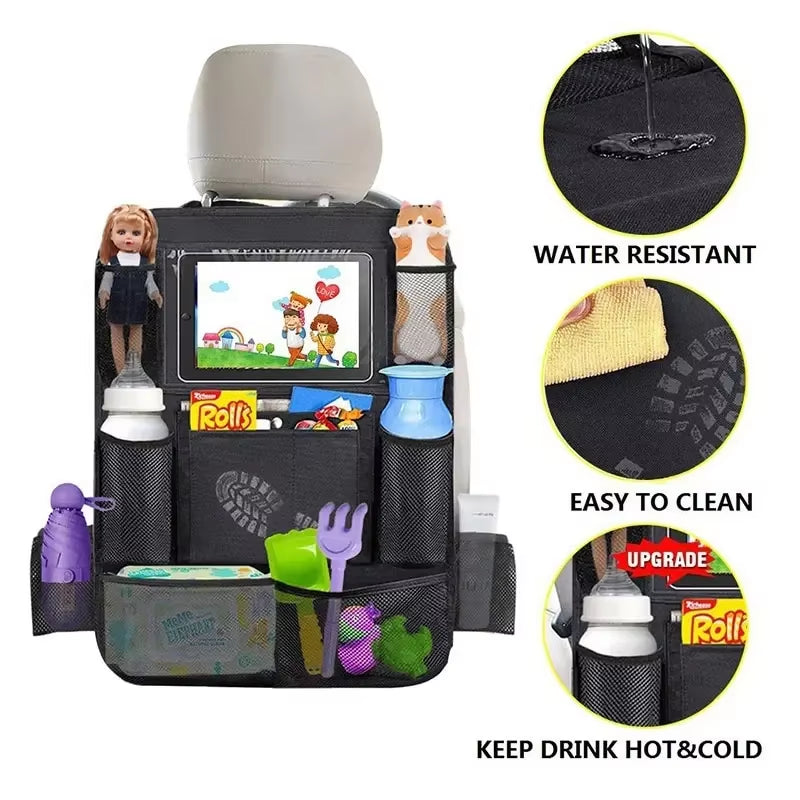 Car Backseat Organizer with Tablet Holder - Multi-Pocket Storage & Seat Protector for Kids/Pets
