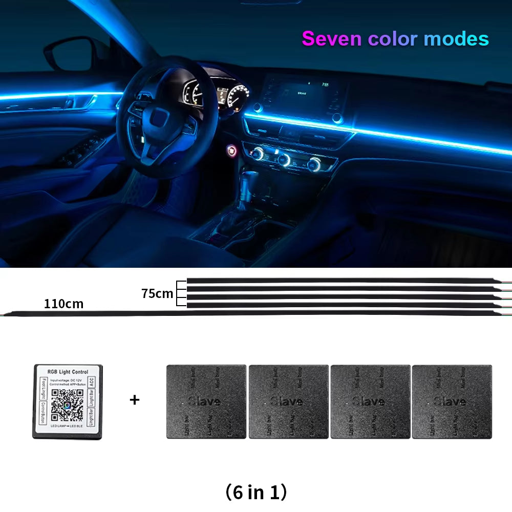 18 in 1 Dual Zone Symphony Streamer Car Ambient Light Interior LED Full Color RGB Neon Acrylic Strip Atmosphere Lighting Kit App