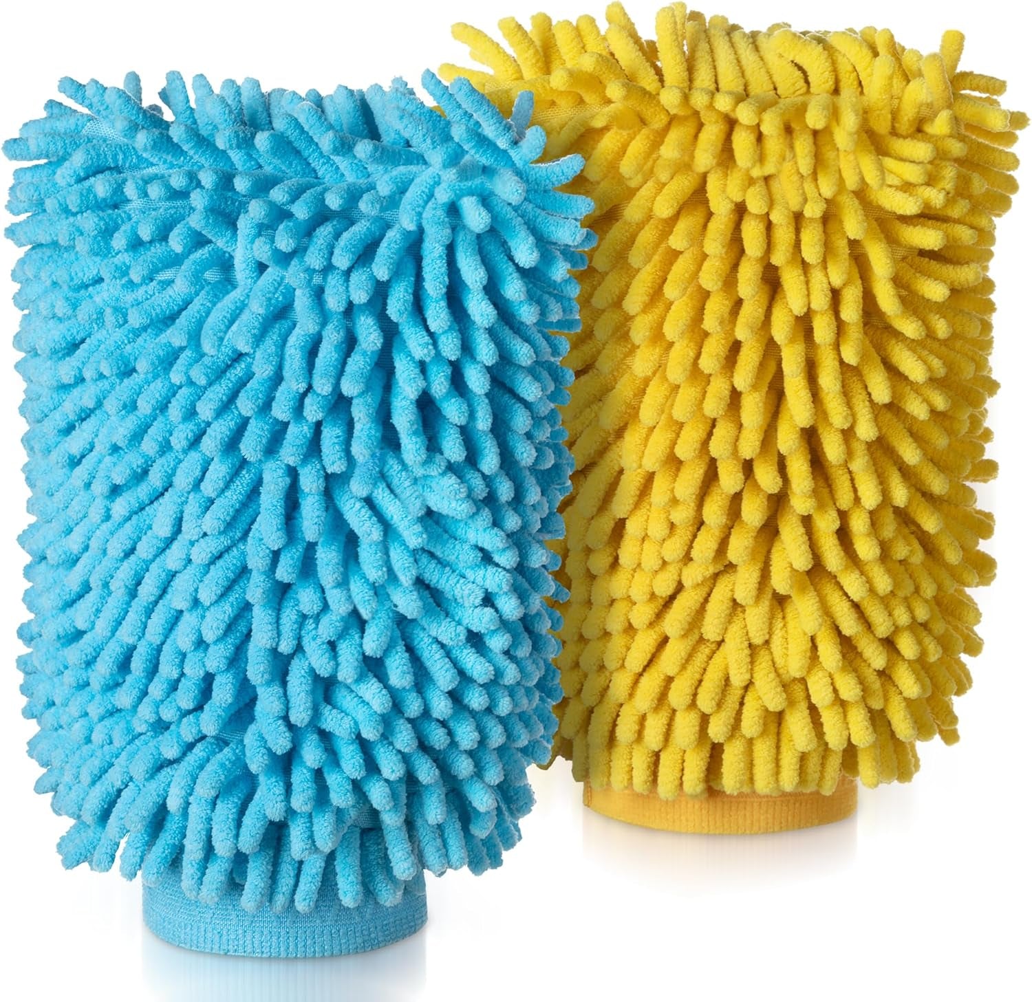 Premium Microfiber Car Wash Mitts - 2 Pack in Blue & Yellow for a Spotless Shine