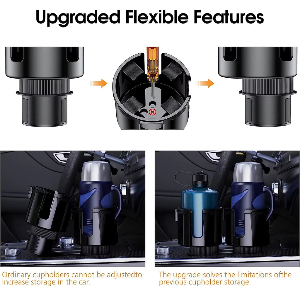 Car Cup Holder Expander Cupholder Adapter Multipurpose Auto Interior Expandable Organizer Storage Accessories with Phone Holder