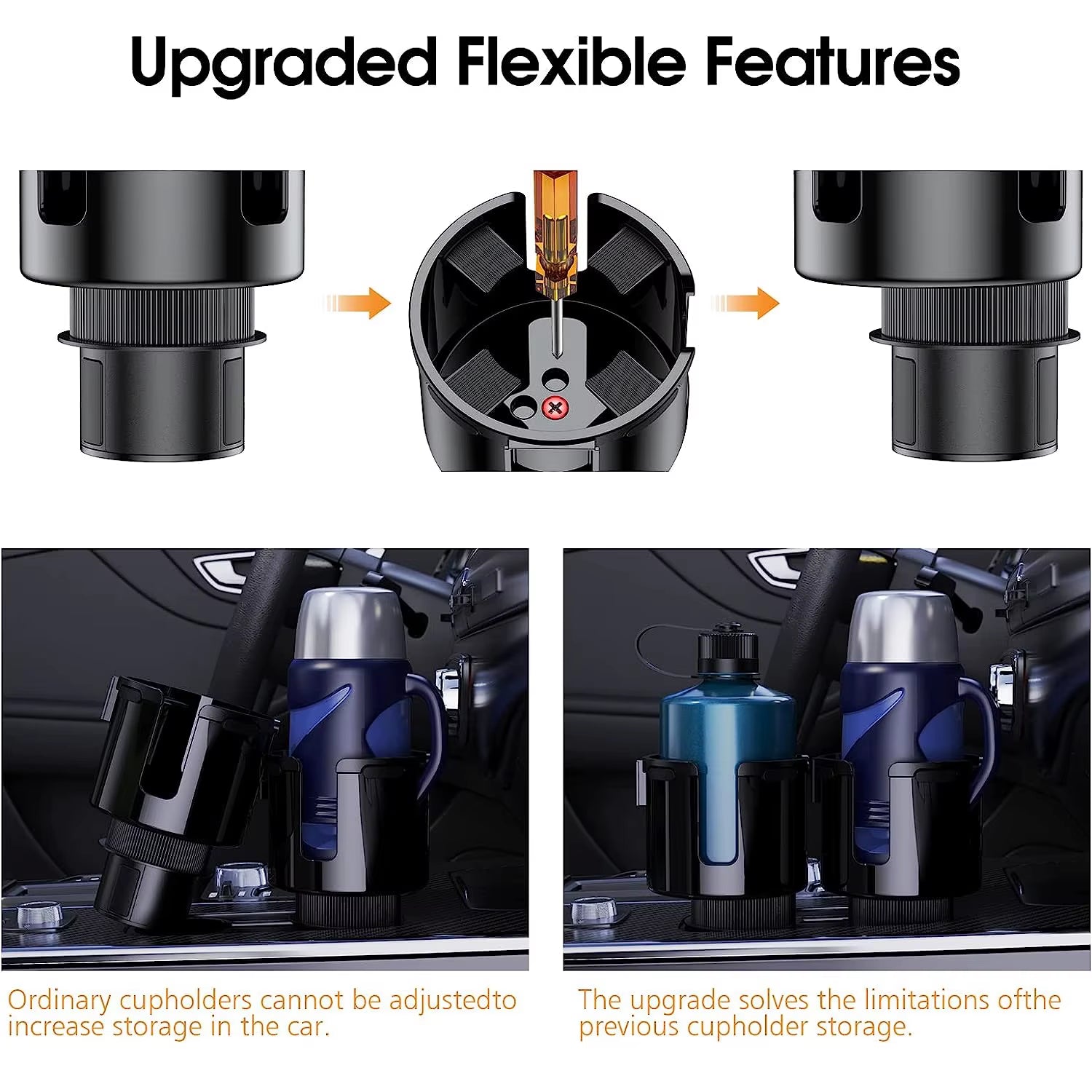 Car Cup Holder Expander Cupholder Adapter Multipurpose Auto Interior Expandable Organizer Storage Accessories with Phone Holder