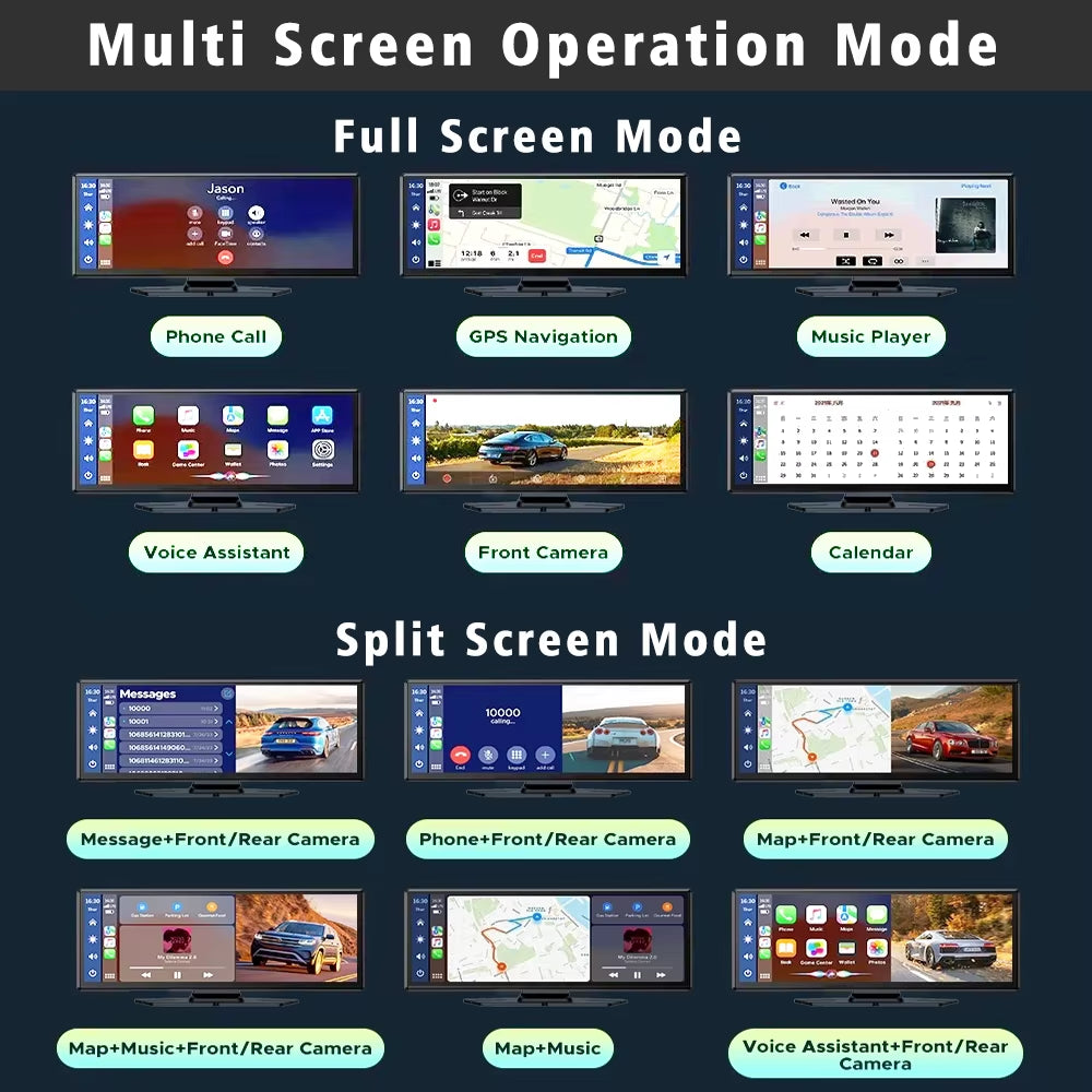 10.26" Dash Cam 4K 2160P Carplay & Android Auto Car DVR Video Drive Recorder Stream Dahscam 360 ° Rotation Camera 5G Wifi GPS FM
