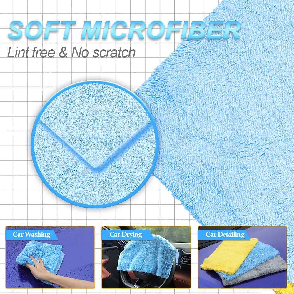 Car Wash Towels,Upgraded 450Gsm Ultra-Thick,Micro Fiber Towels for Car and Home Polishing Washing & Detailing,Car Cleaning Interior Microfiber Rags 16"X16"|Blue 3-Pack